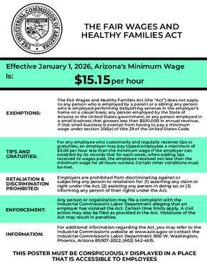 Free Arizona Arizona Minimum Wage Act PDF (Minimum Wage Law Poster)