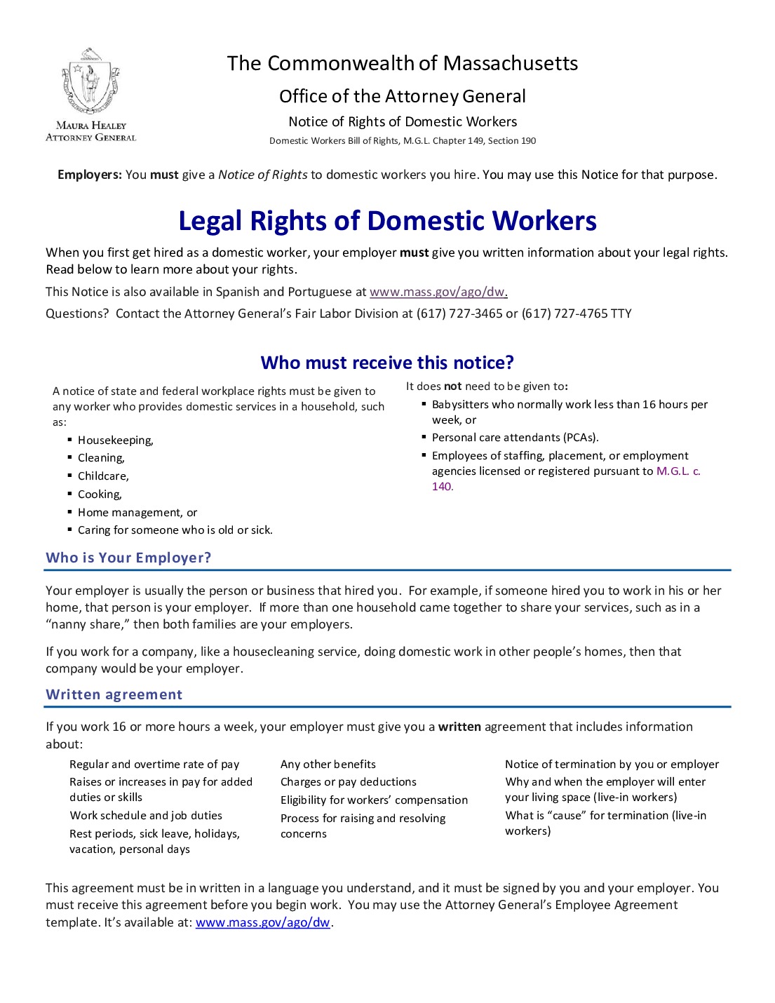 Free Massachusetts Massachusetts Domestic Worker Rights Labor Law ...