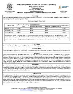 Free Michigan Workforce Opportunity Wage Act Minimum Wage & Overtime Poster PDF