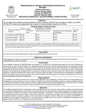 Free Michigan Spanish - Workforce Opportunity Wage Act Minimum Wage & Overtime Poster PDF