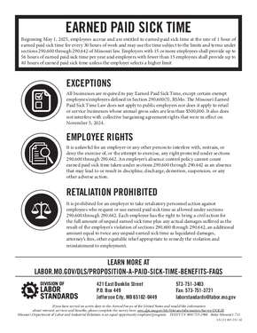 Free Missouri Earned Paid Sick Time PDF (General Labor Law Poster Poster)