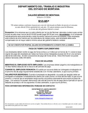  Montana Minimum Wage Poster (Spanish) PDF
