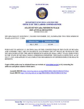Free Nevada State of Nevada Minimum Wage Bulletin PDF