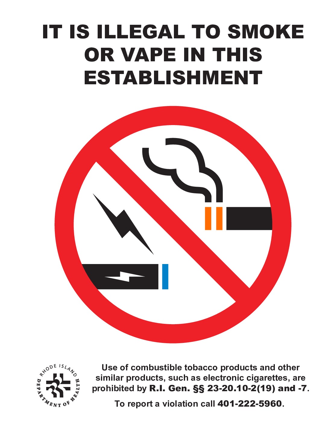 tobacco free ri Free Rhode Island No Smoking Labor Law Poster 2026