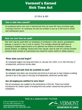 Free Vermont Earned Sick Time Poster PDF