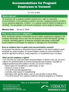 Free Vermont Accommodations for Pregnant Employees PDF