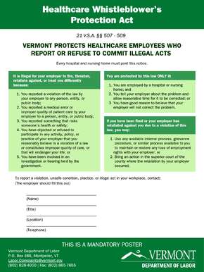 Free Vermont Healthcare Whistleblower's Protection Act PDF