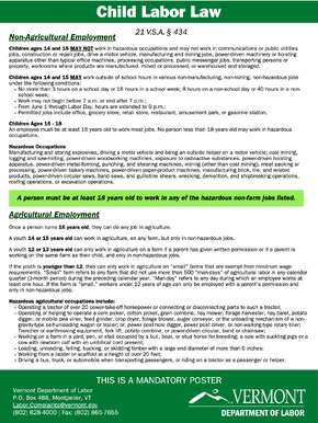 Free Vermont Child Labor Law Poster PDF