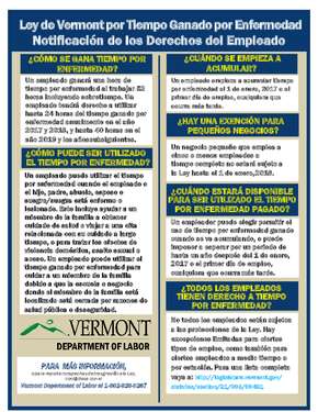 Free Vermont Earned Sick Time Poster in Spanish PDF